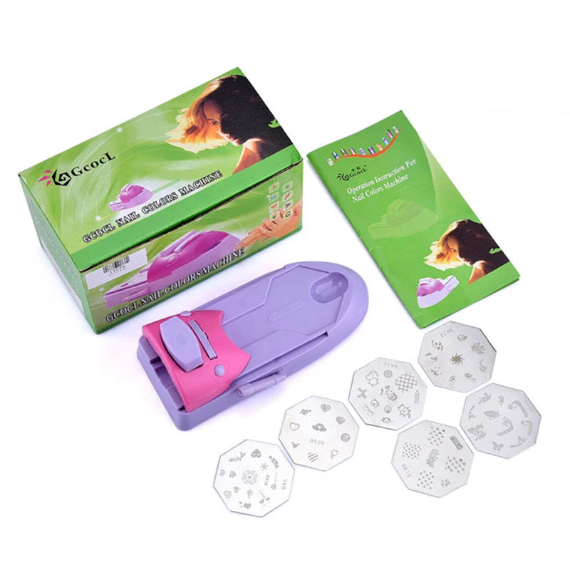 DIY Nail Art Printer Kit with Stamping Machine, 6 Metal Plates, and Scraper Tool