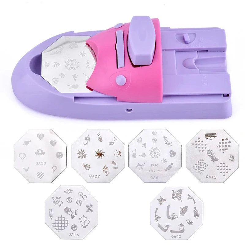 DIY Nail Art Printer Kit with Stamping Machine, 6 Metal Plates, and Scraper Tool