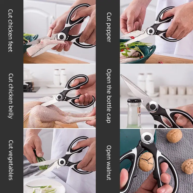 Kitchen Multipurpose: Stainless Steel Scissors with Bottle Opener for Home, Chicken Wings and More