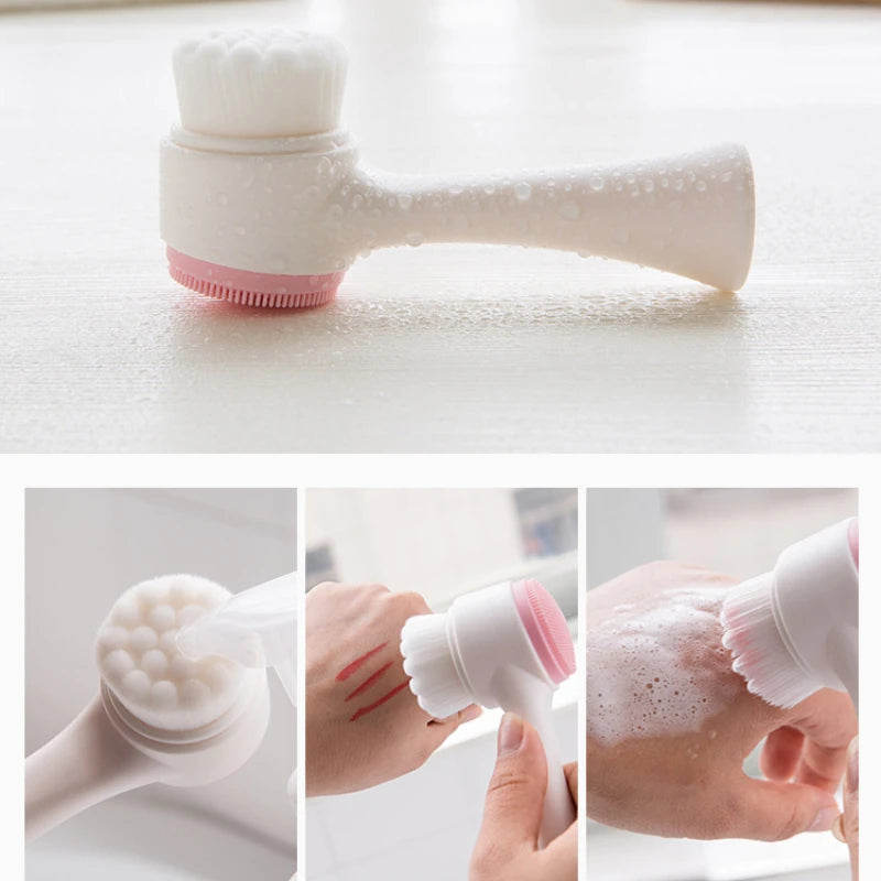 Double Sided Facial Cleansing Brush Pore Cleaner Dead Cells Exfoliating Face Brush