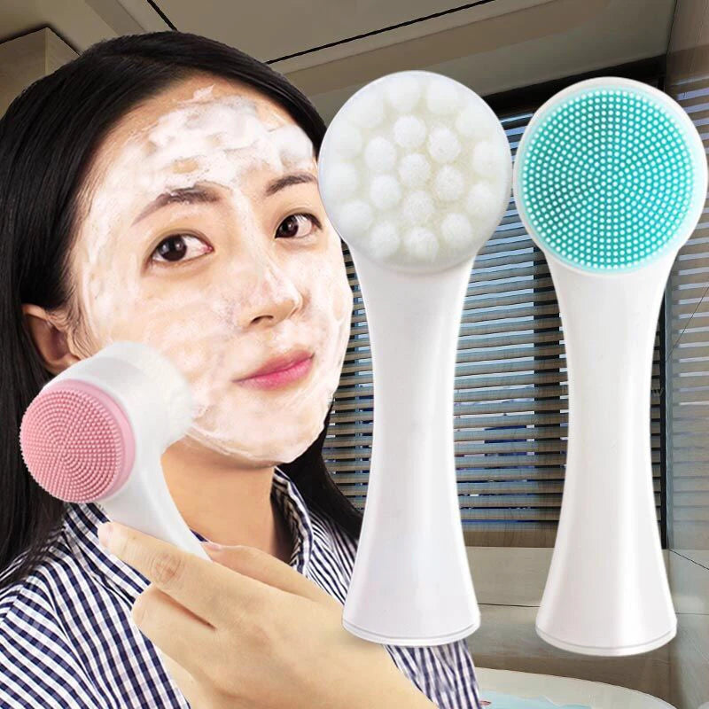 Double Sided Facial Cleansing Brush Pore Cleaner Dead Cells Exfoliating Face Brush